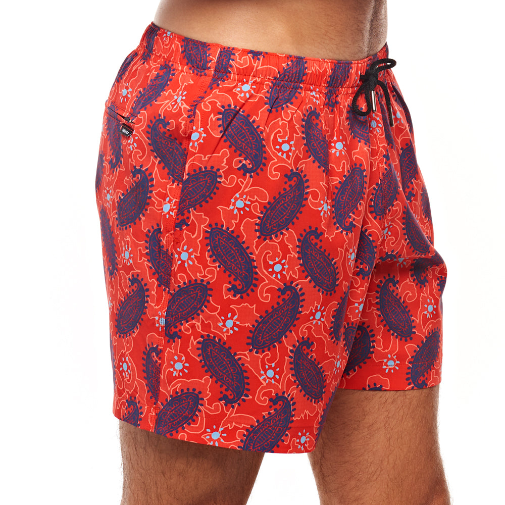 5.5" Truro Swim Short - Cactus Paisley, Red