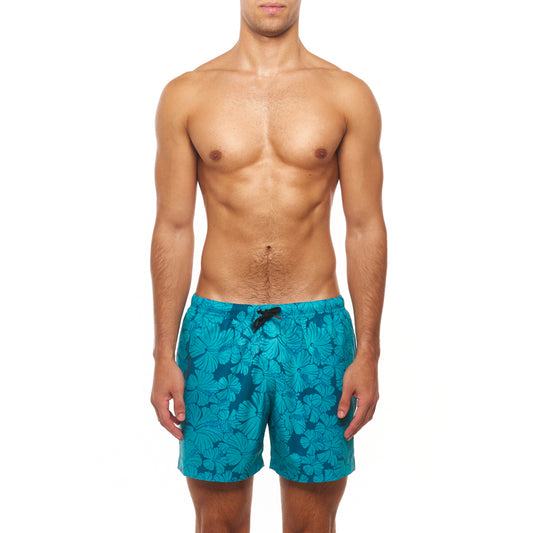 5.5" Truro Swim Short - Allover Hibiscus, Mint Green