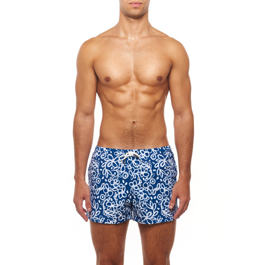 3.5" Pines Swim Short - Sketchbook Cosmos, Medieval Blue