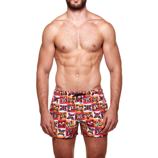 3.5" Pines Swim Short - Summer Butterflies Tigerlily Orange