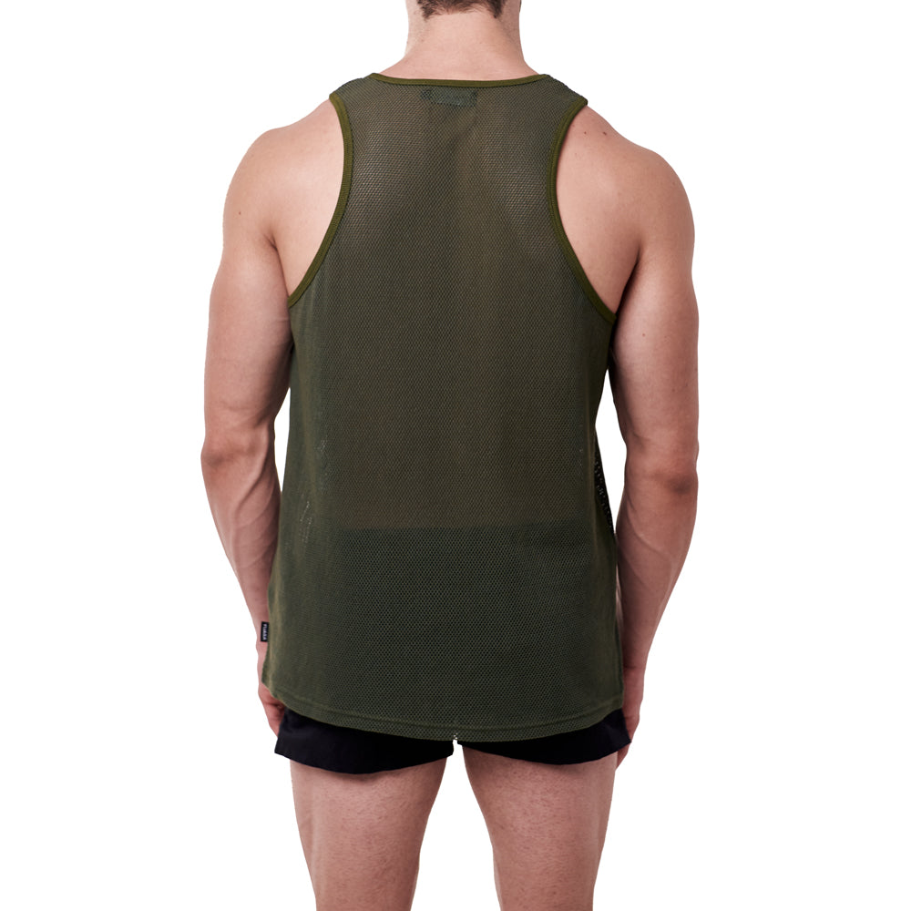 Cotton Mesh Tank Top - Olive Green