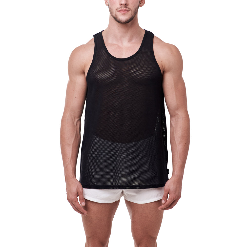 Cotton Mesh Tank Top - Black – YUASA Menswear