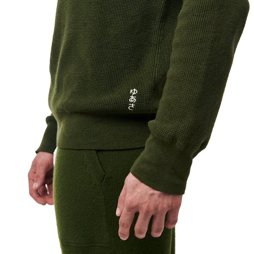 Merino Wool Waffle Crewneck Sweater - Green Sequoia