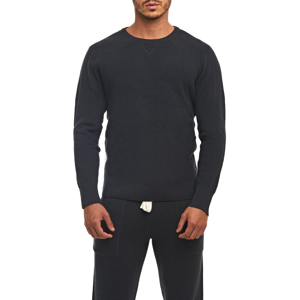 Merino Wool Waffle Crewneck Sweater - Clamshell Blue