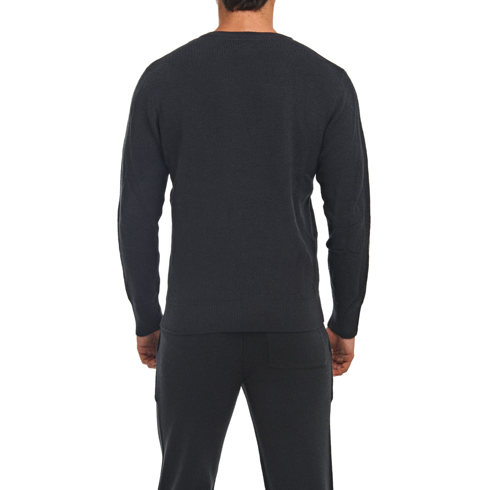 Merino Wool Waffle Crewneck Sweater - Clamshell Blue