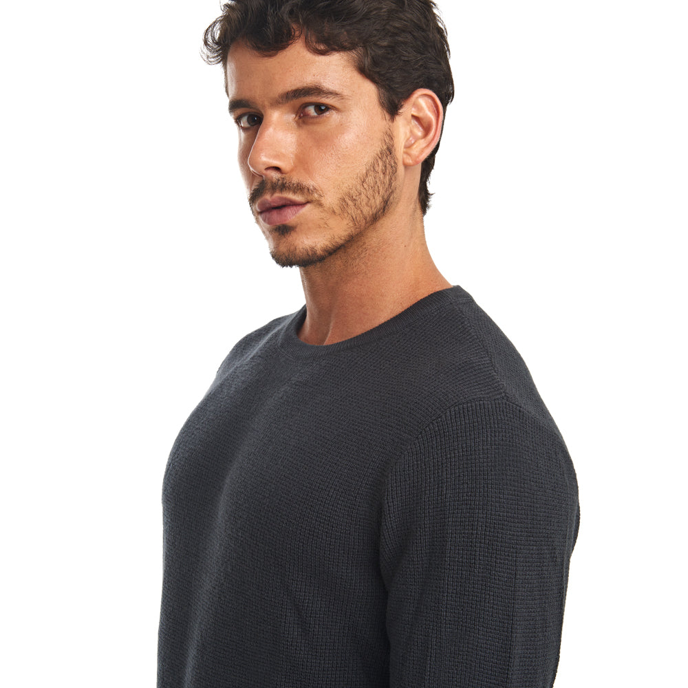 Merino Wool Waffle Crewneck Sweater - Clamshell Blue