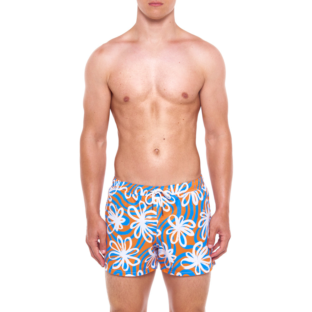 Daisy Wave Classic Swim Short - Orange & Blue