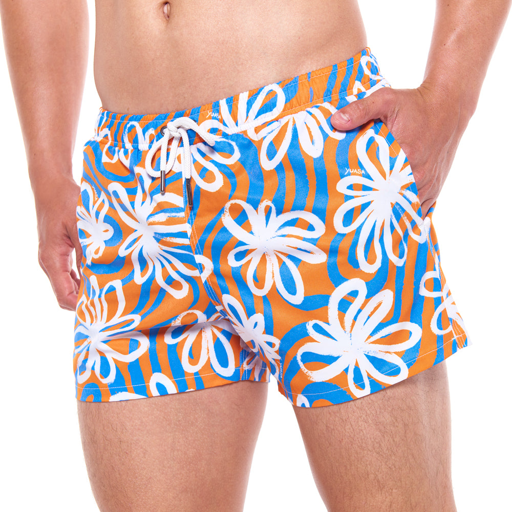 Daisy Wave Classic Swim Short - Orange & Blue