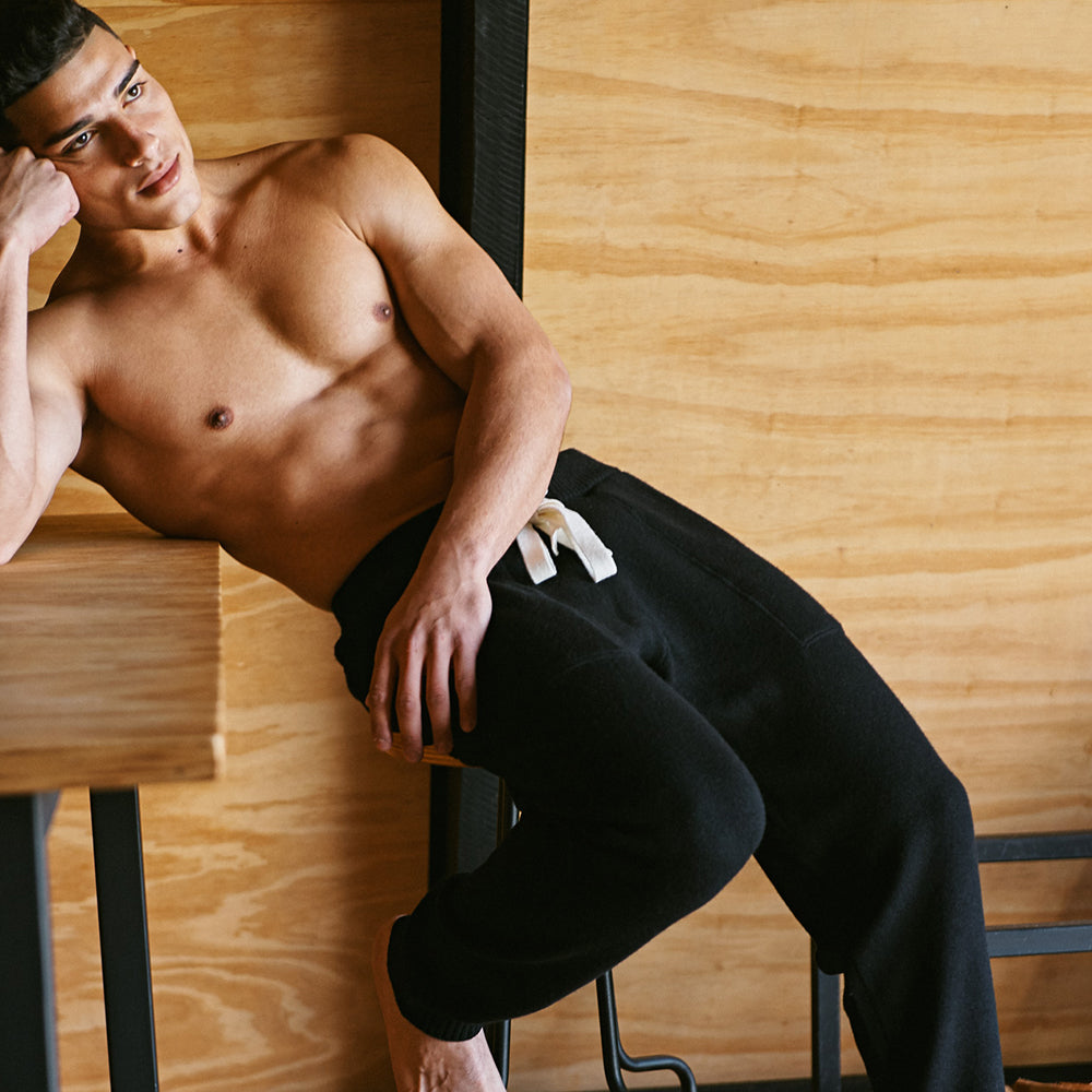 Two-Ply Merino Wool Joggers - Black