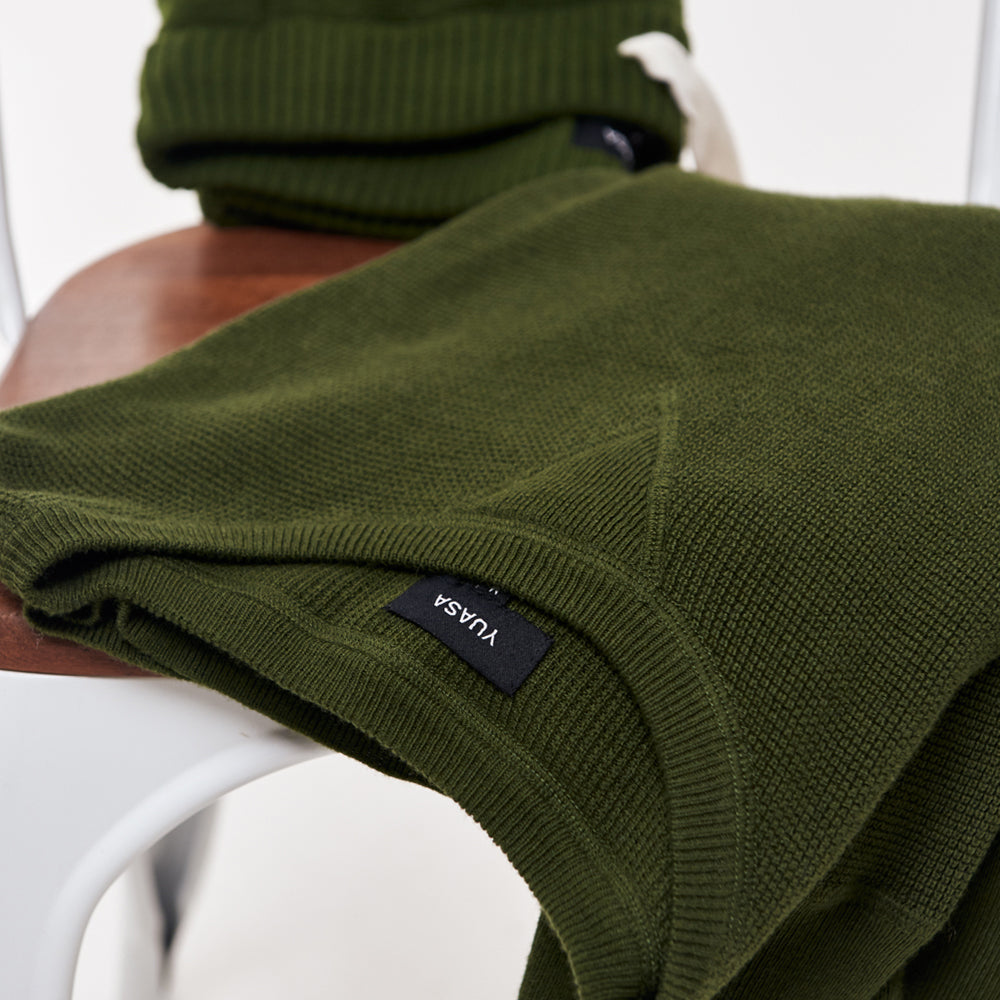 Merino Wool Waffle Crewneck Sweater - Green Sequoia