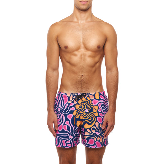 5.5" Truro Swim Short - Acid Floral, Pink & Orange