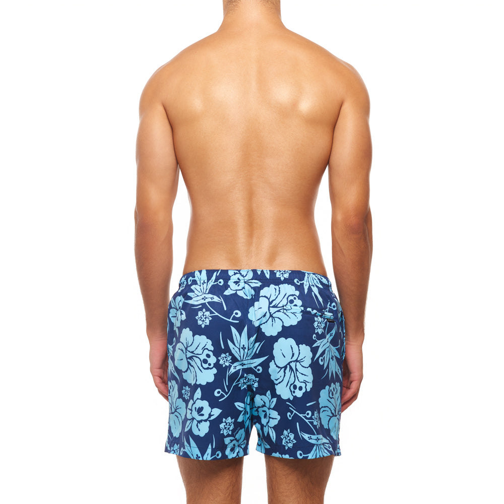 5.5" Truro Swim Short - Island Flower, Medieval Blue