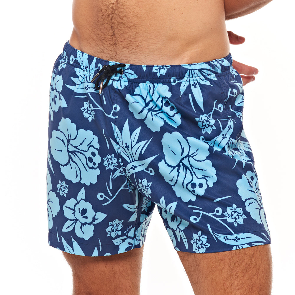 5.5" Truro Swim Short - Island Flower, Medieval Blue