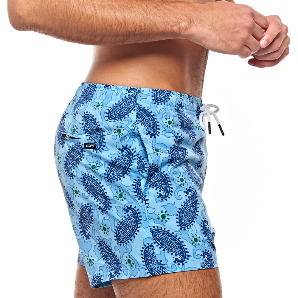 3.5" Pines Swim Short - Cactus Paisley, Blue