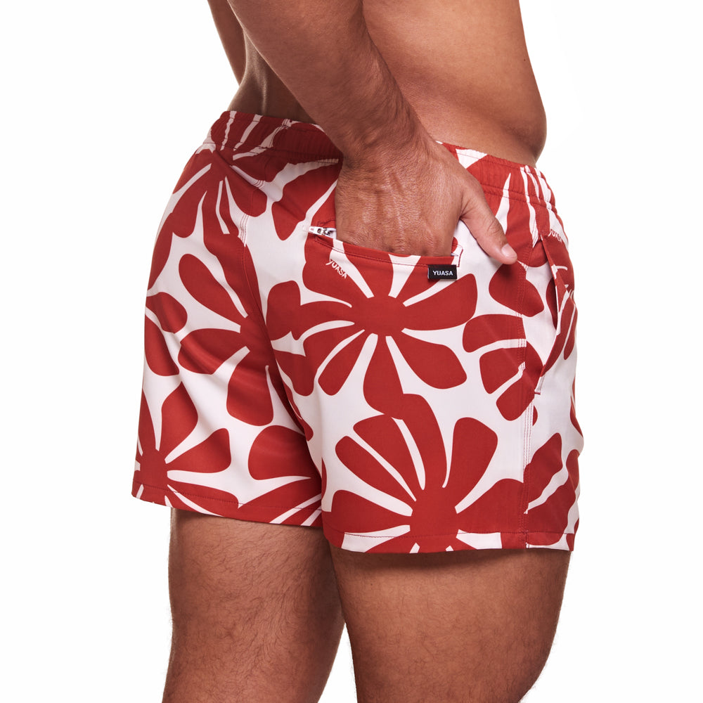 3.5" Pines Swim Short - Blossom - Rooibos Red