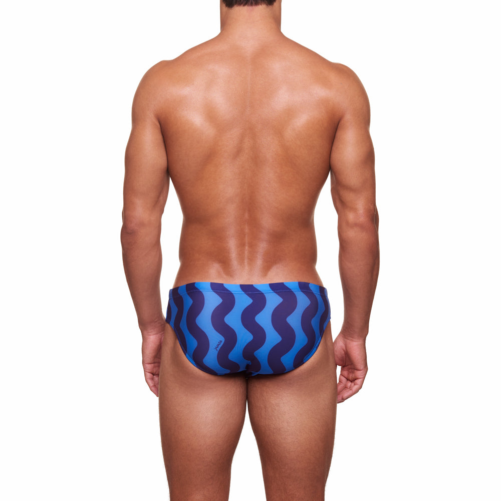 Men's Swim Brief Waveform - Blue | Designer Swimwear | YUASA YUASA Menswear Men's Swim Brief Waveform - Blue | Designer Swimwear | YUASA YUASA Menswear