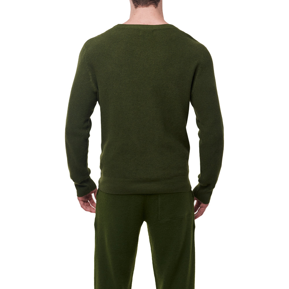 Merino Wool Waffle Crewneck Sweater - Green Sequoia