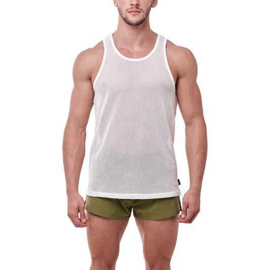 Cotton Mesh Tank Top - White