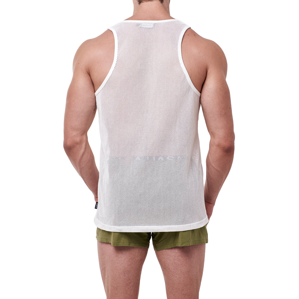 Cotton Mesh Tank Top - White