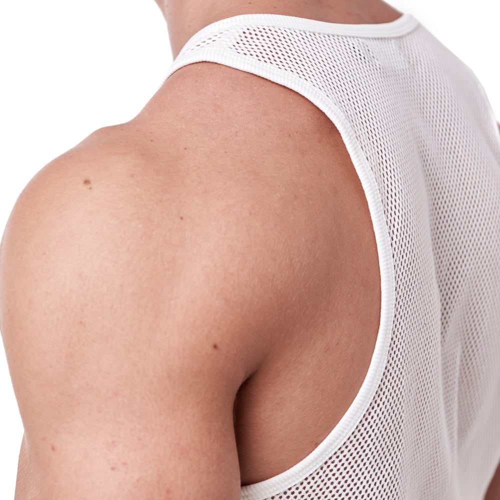 Cotton Mesh Tank Top - White