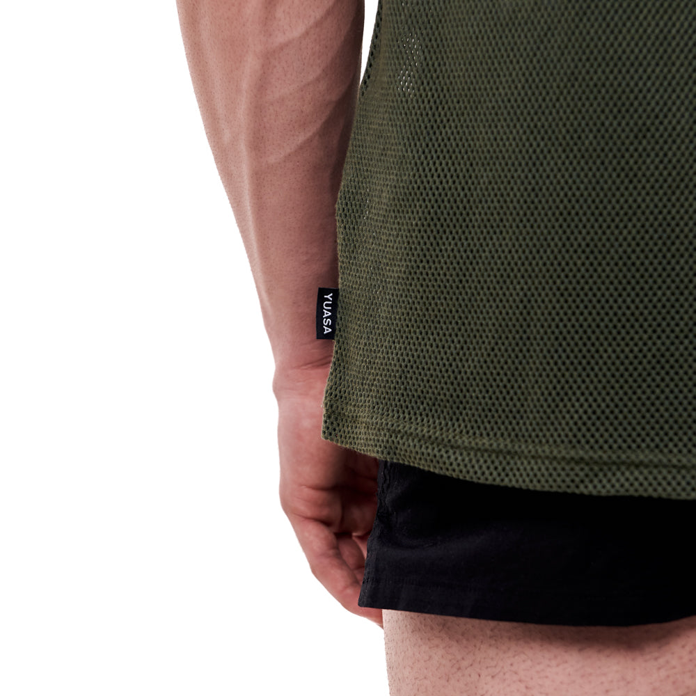 Cotton Mesh Tank Top - Olive Green