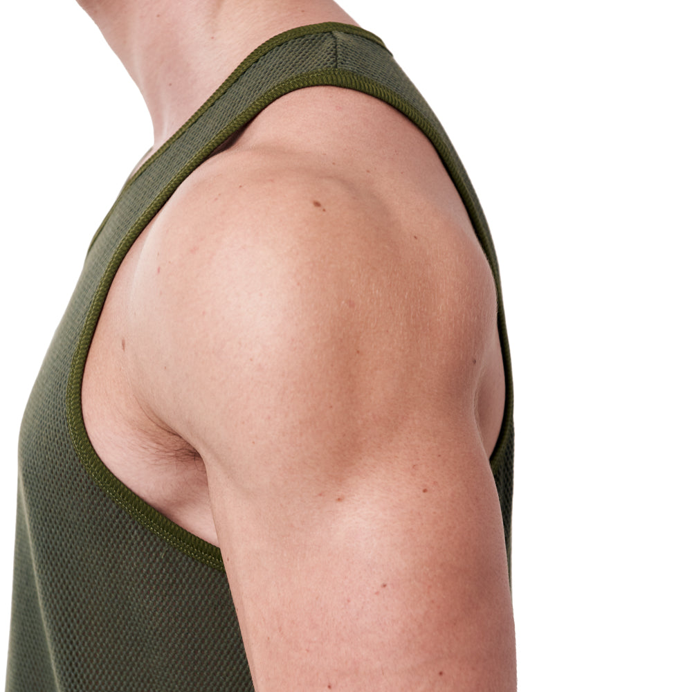 Cotton Mesh Tank Top - Olive Green