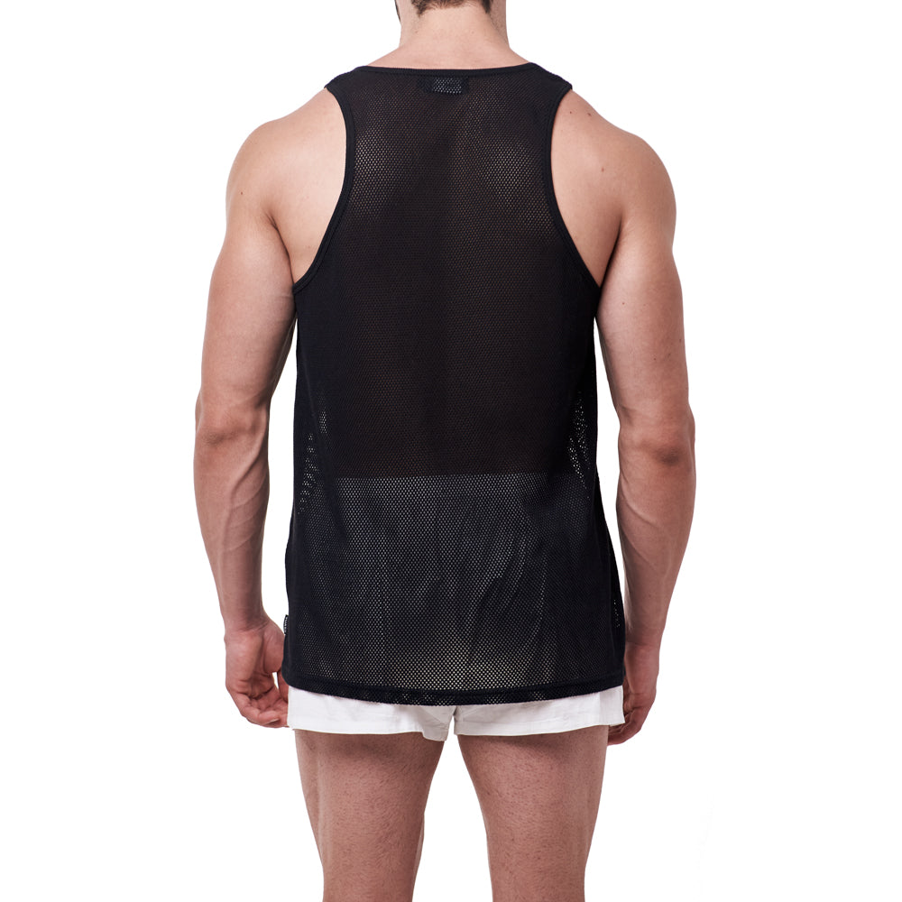 Cotton Mesh Tank Top - Black