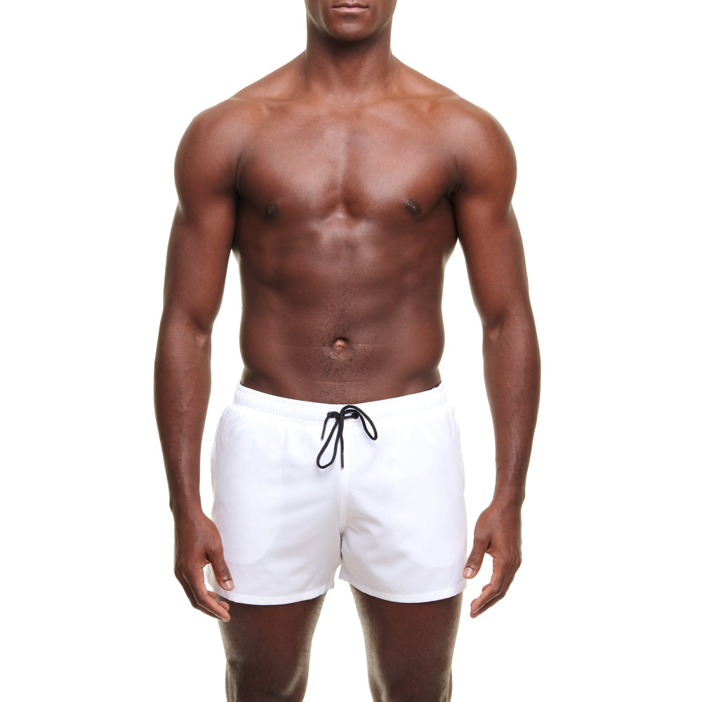 white swim shorts