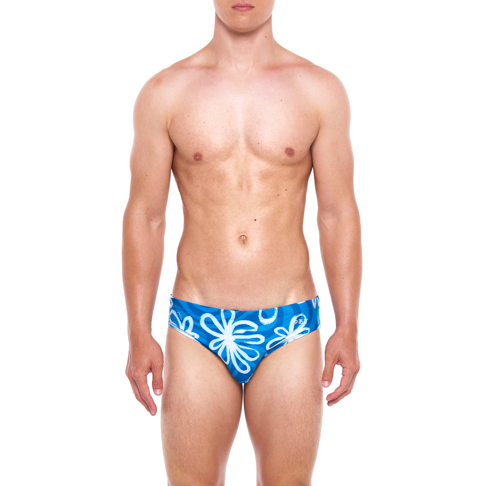 Classic Swim Brief - Daisy Wave, Blue & White