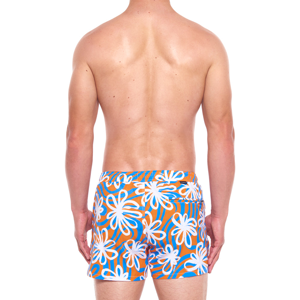 Daisy Wave Classic Swim Short - Orange & Blue