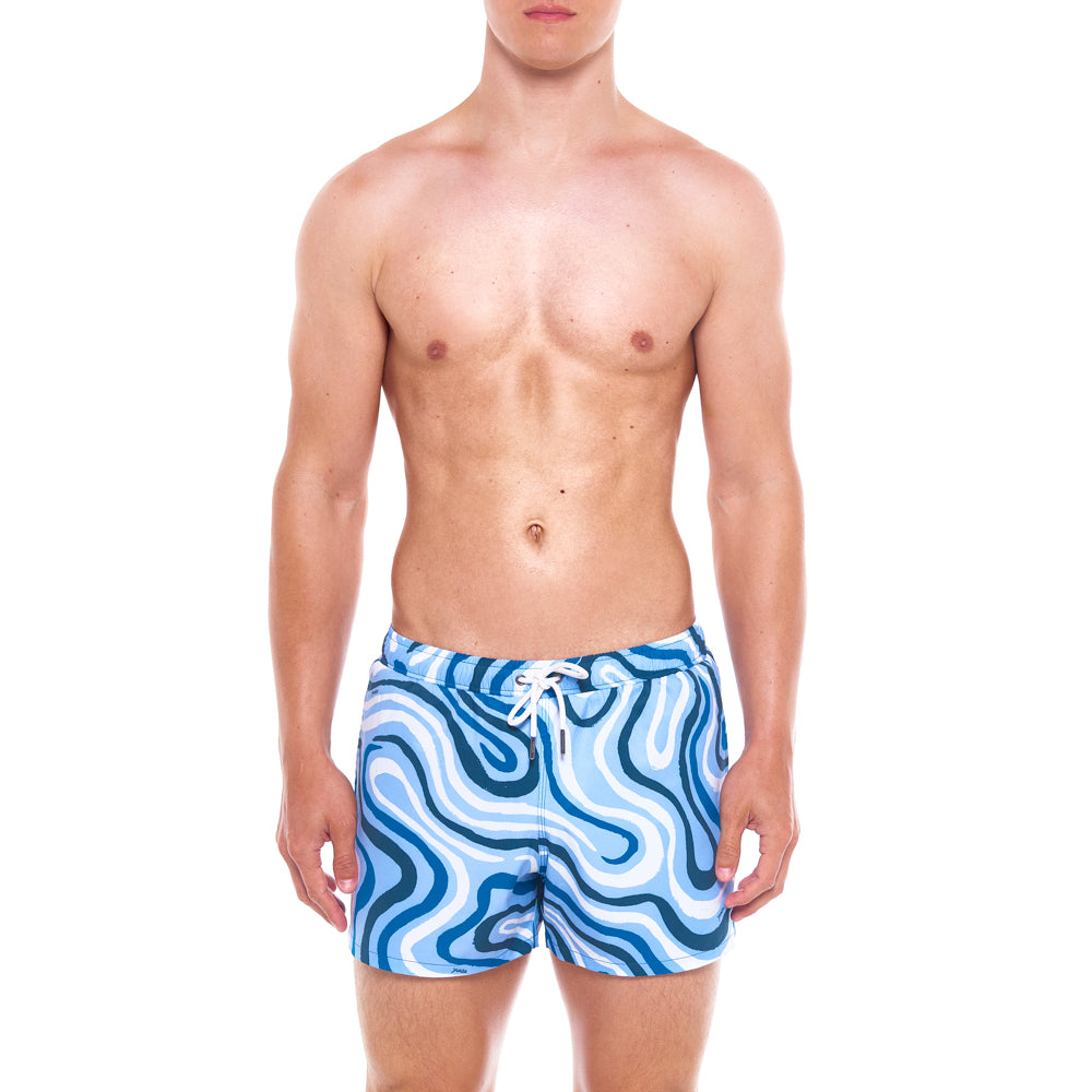 3.5" Pines Swim Short - Summer Dunes, Blue & White