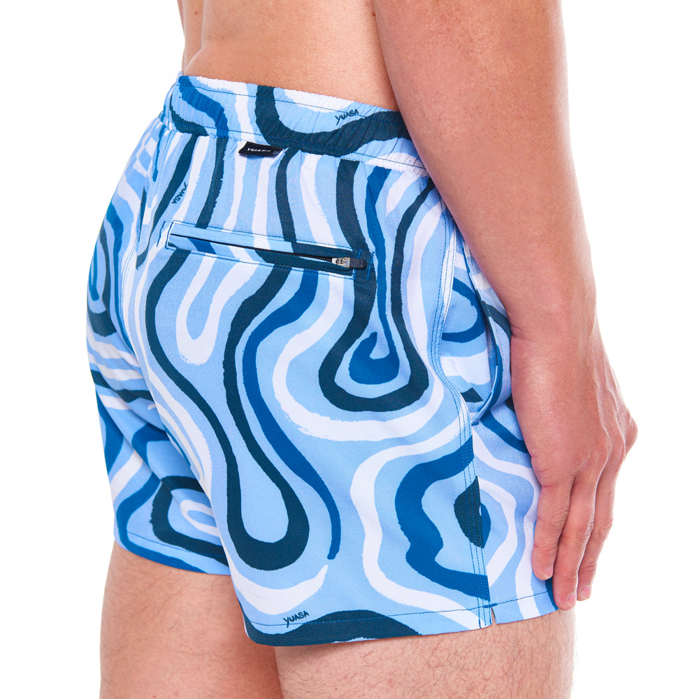 3.5" Pines Swim Short - Summer Dunes, Blue & White