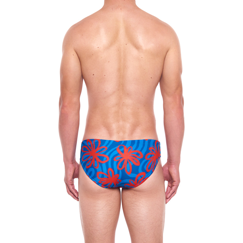 Classic Swim Brief - Daisy Wave, Red & Blue