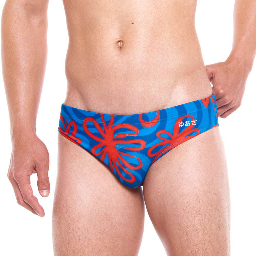 Classic Swim Brief - Daisy Wave, Red & Blue